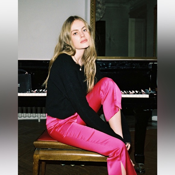 🩷The Kooples Fuchsia Suit Pants Silk Cropped - Picture 1 of 8